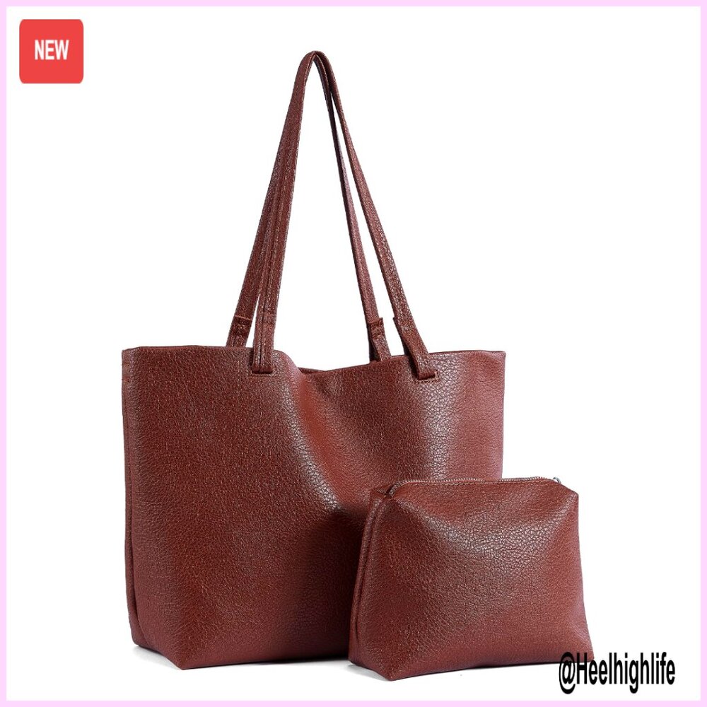 16in Vegan Leather Tote Bag With Coin Purse, Lightweight Hobo Shoulder Handbag